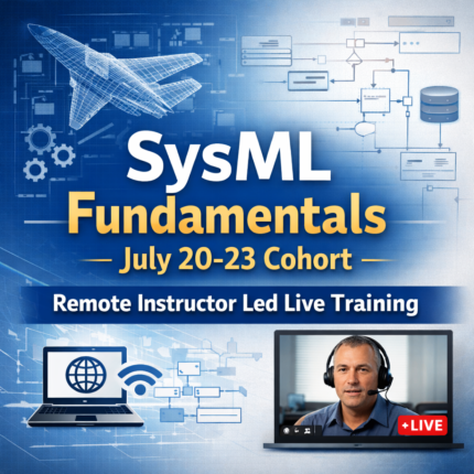 SysML Fundamentals July 20–23 cohort remote instructor-led training with aircraft system model graphics and live online instruction