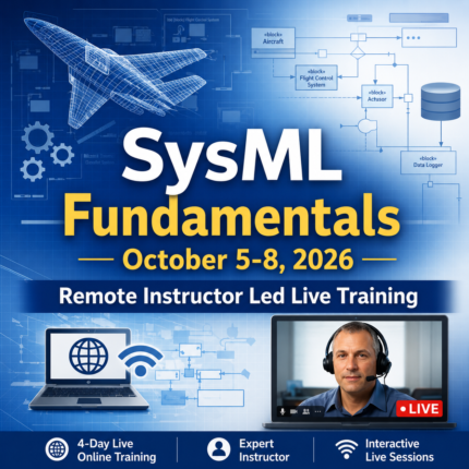 SysML Fundamentals October 5-8 cohort remote instructor-led training with aircraft system model graphics and live online instruction